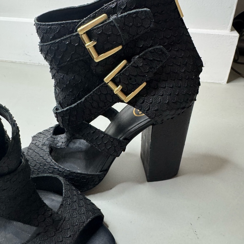 Ash Black Textured Women's Heels with Gold Buckle - Size 7 - Picture 17 of 17